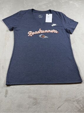 Nike Women’s Navy Roadrunners V-Neck Tee with Orange Accent